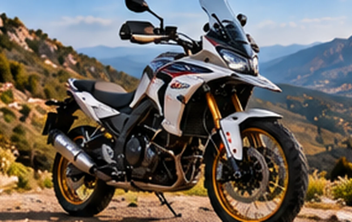 Dağ yolunda touring ve adventure motosiklet modeli